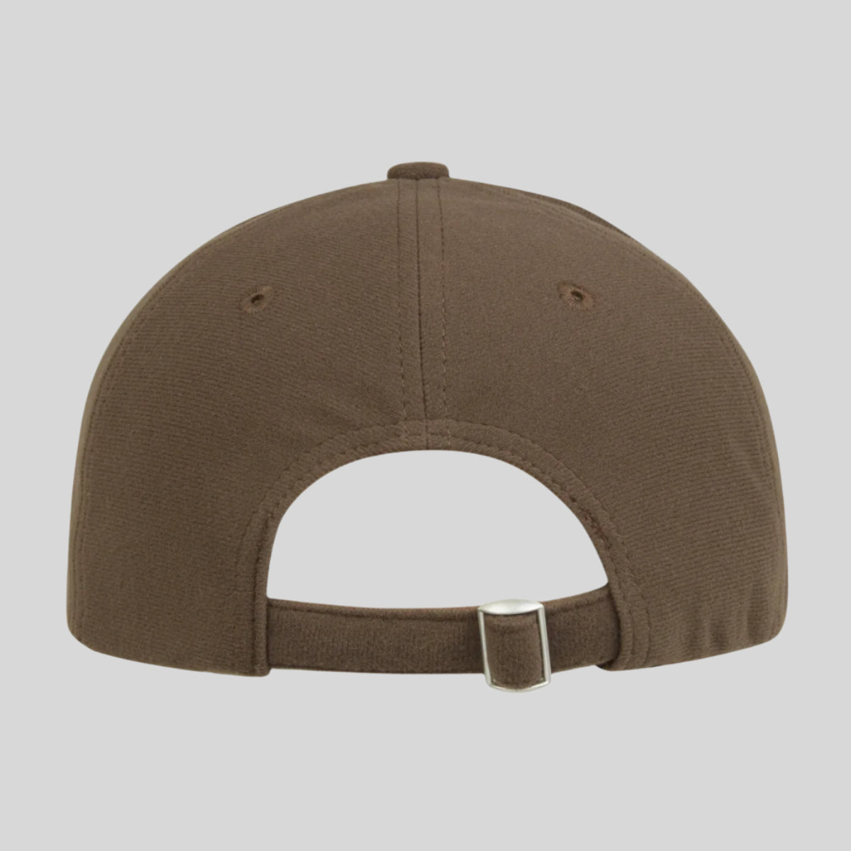 back view of a brown Ridgeline baseball cap with a curved peak and an adjustable back.