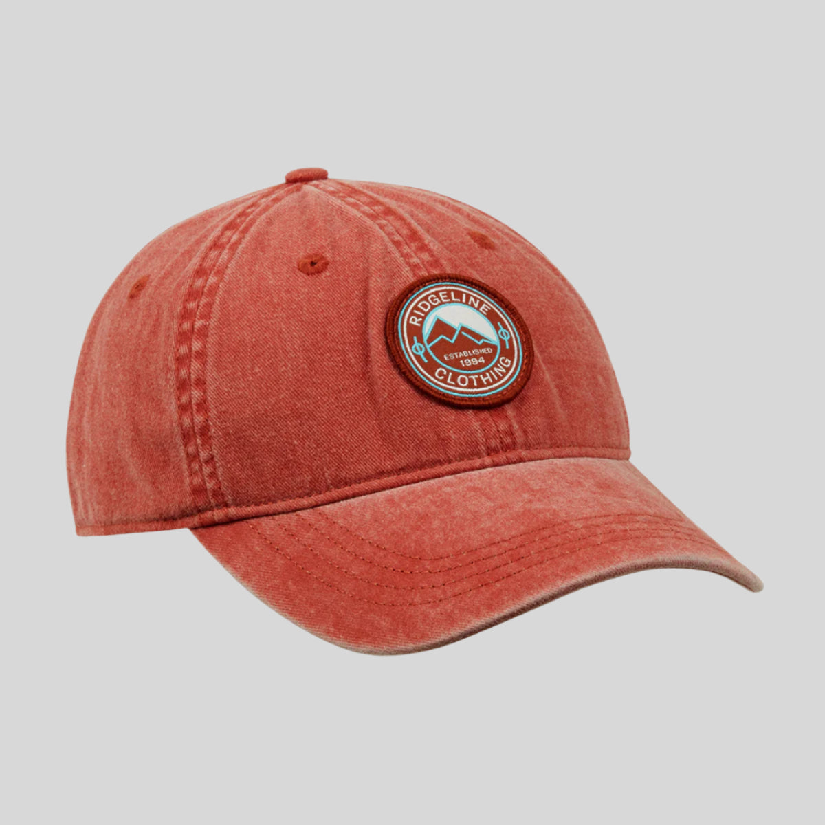Reddish-brown cap with a logo on a white background