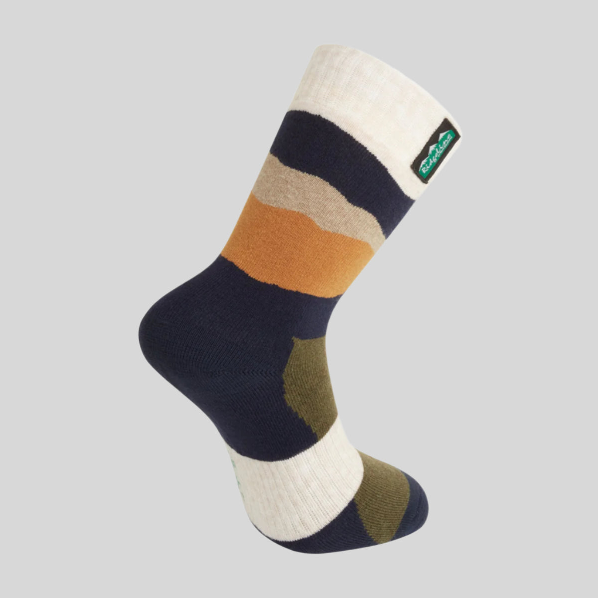 Multicolored sock with stripes on a white background