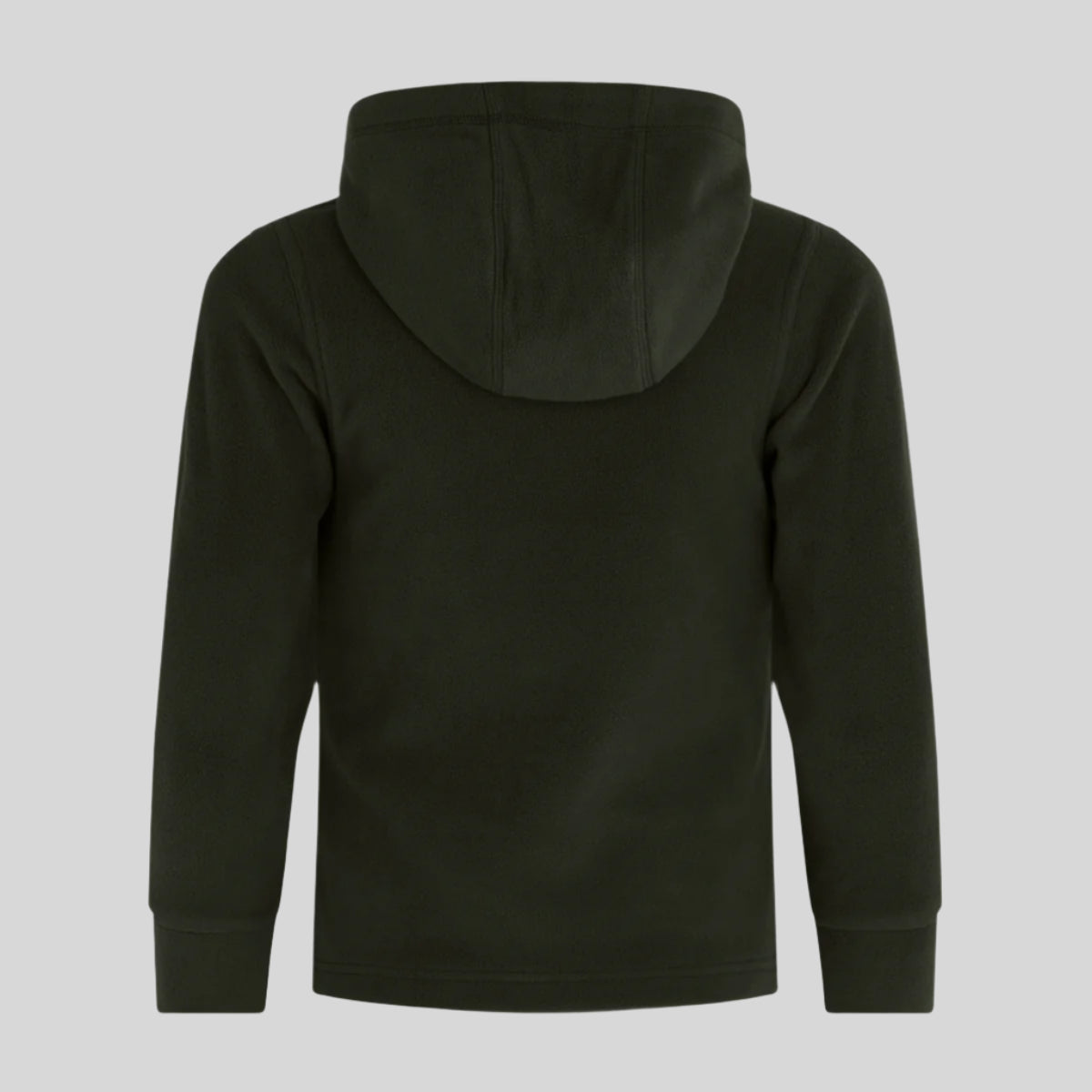 Green hoodie shown from the back on a white background