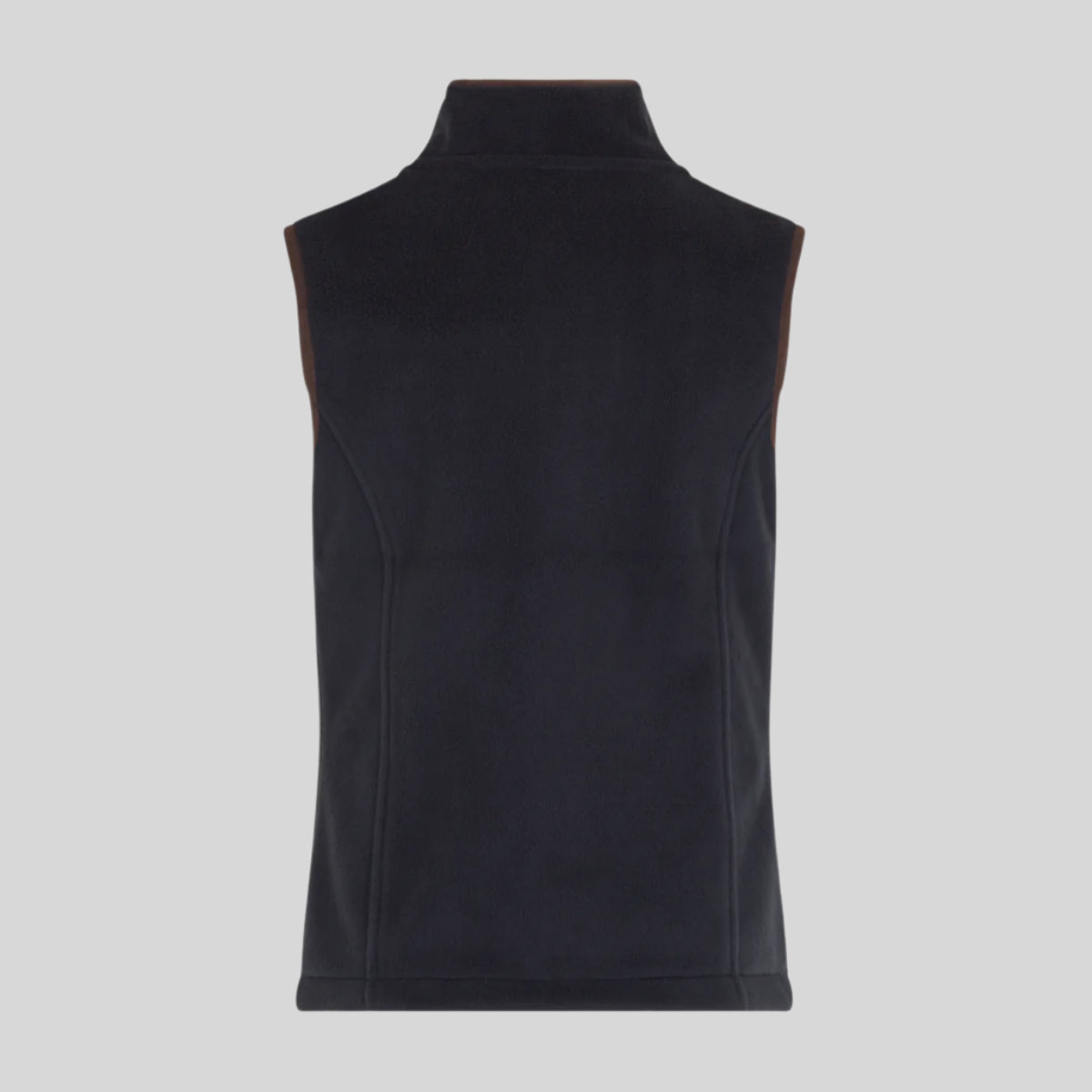 back view of a Navy Fleece Gilet Vest with a Ridgeline logo on a white background