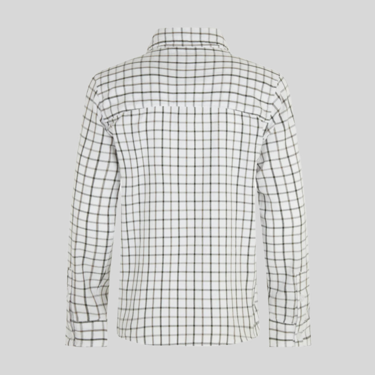back view of Kids Checked shirt with a Ridgeline Clothing brand logo on a white background