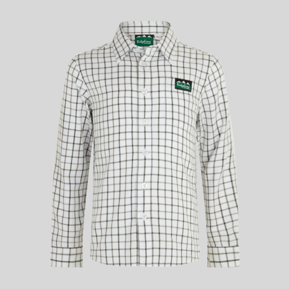 Kids Checked shirt with a Ridgeline Clothing brand logo on a white background