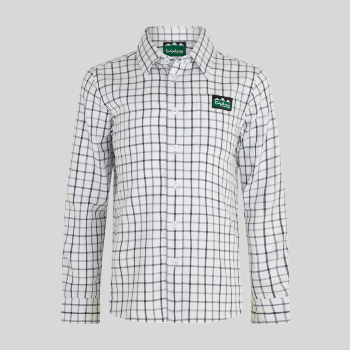 Kids Checked shirt with a Ridgeline Clothing brand logo on a white background