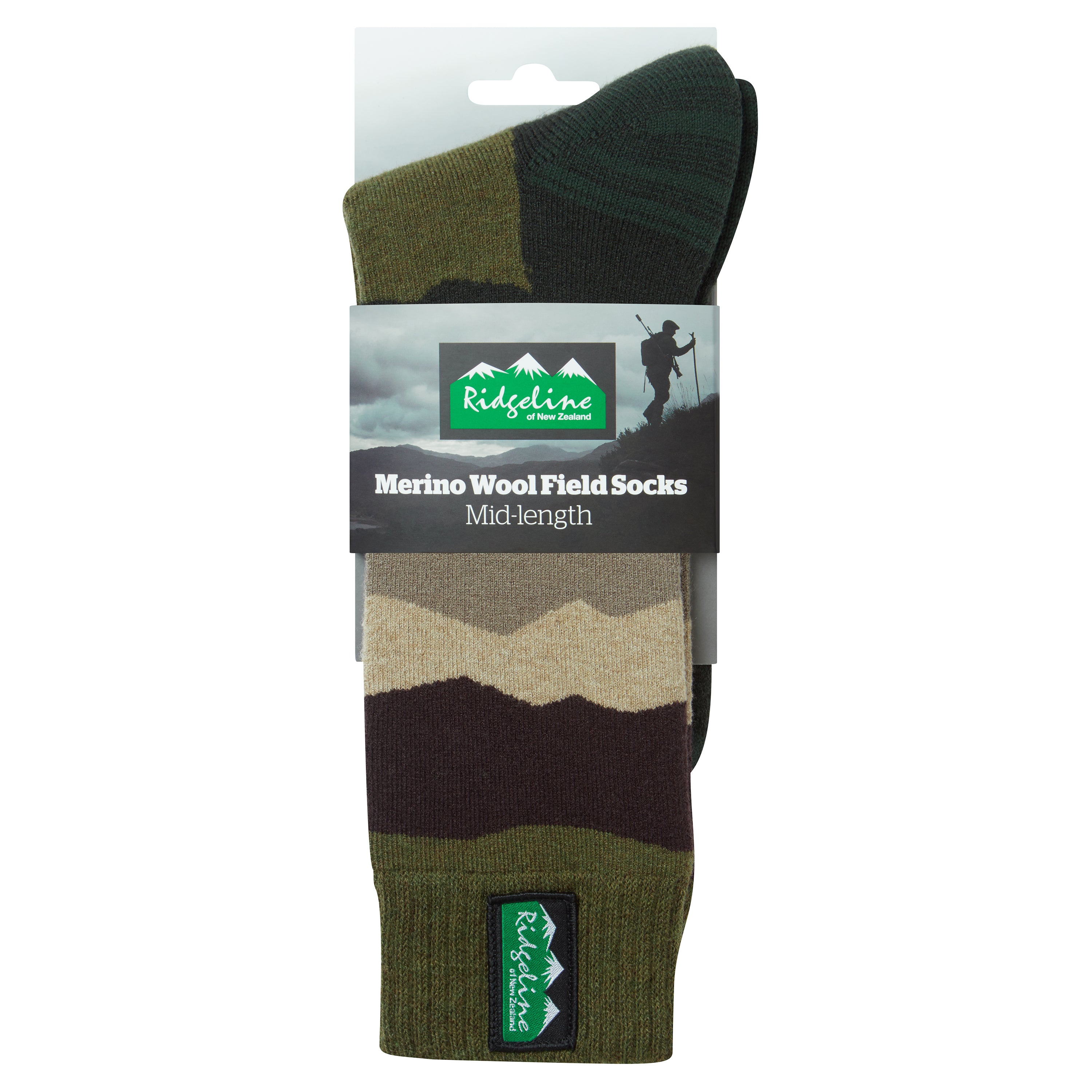 Merino Wool Socks Mid Length Olive Stripes