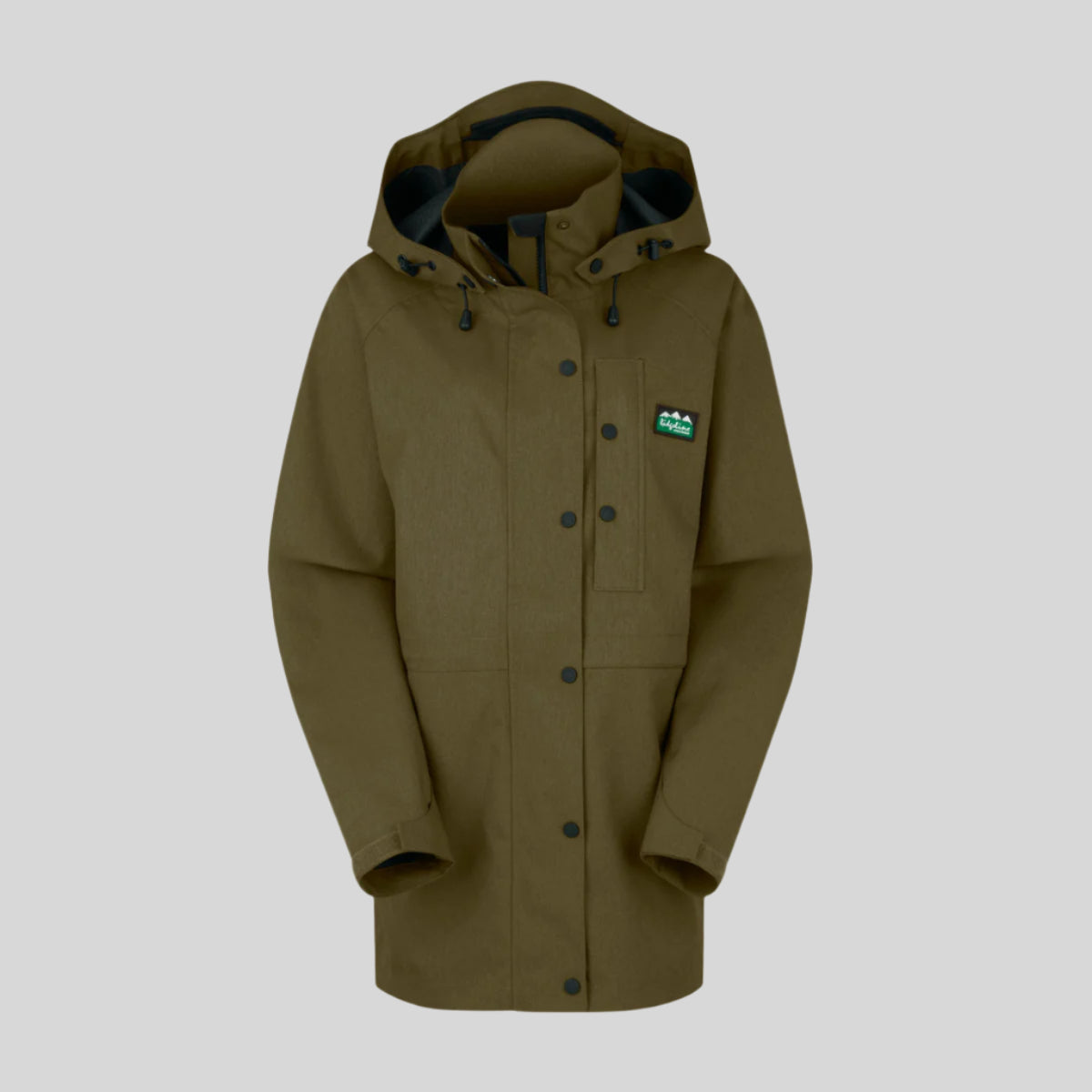 Brown waterproof jacket with a Ridgeline Clothing brand logo on a white background