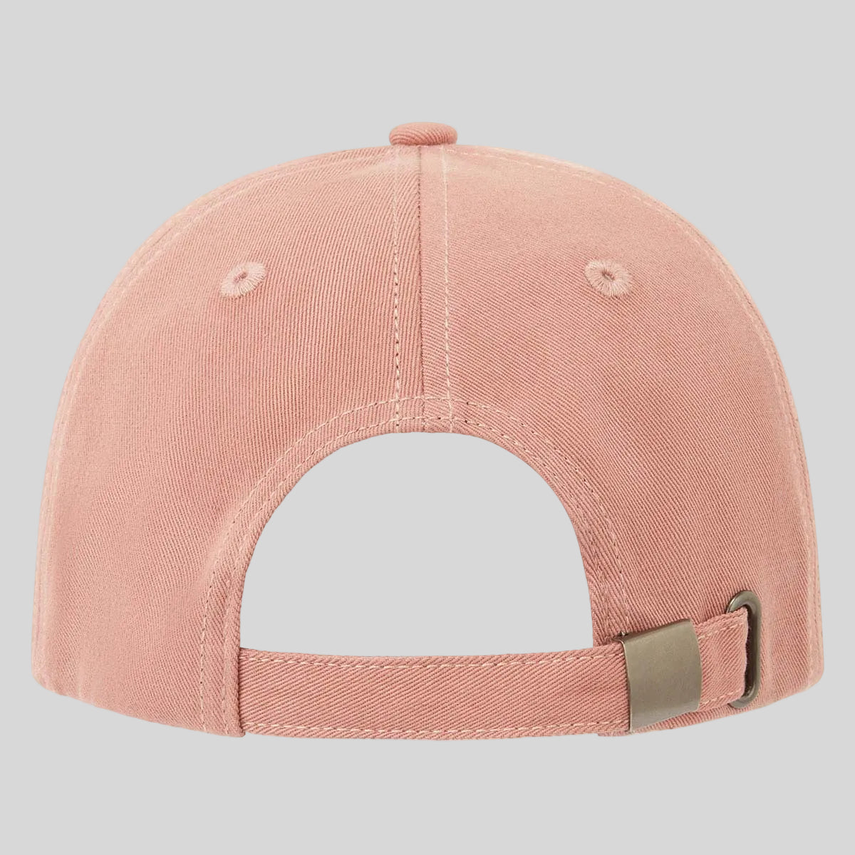 Pink baseball cap with a brown strap on a white background