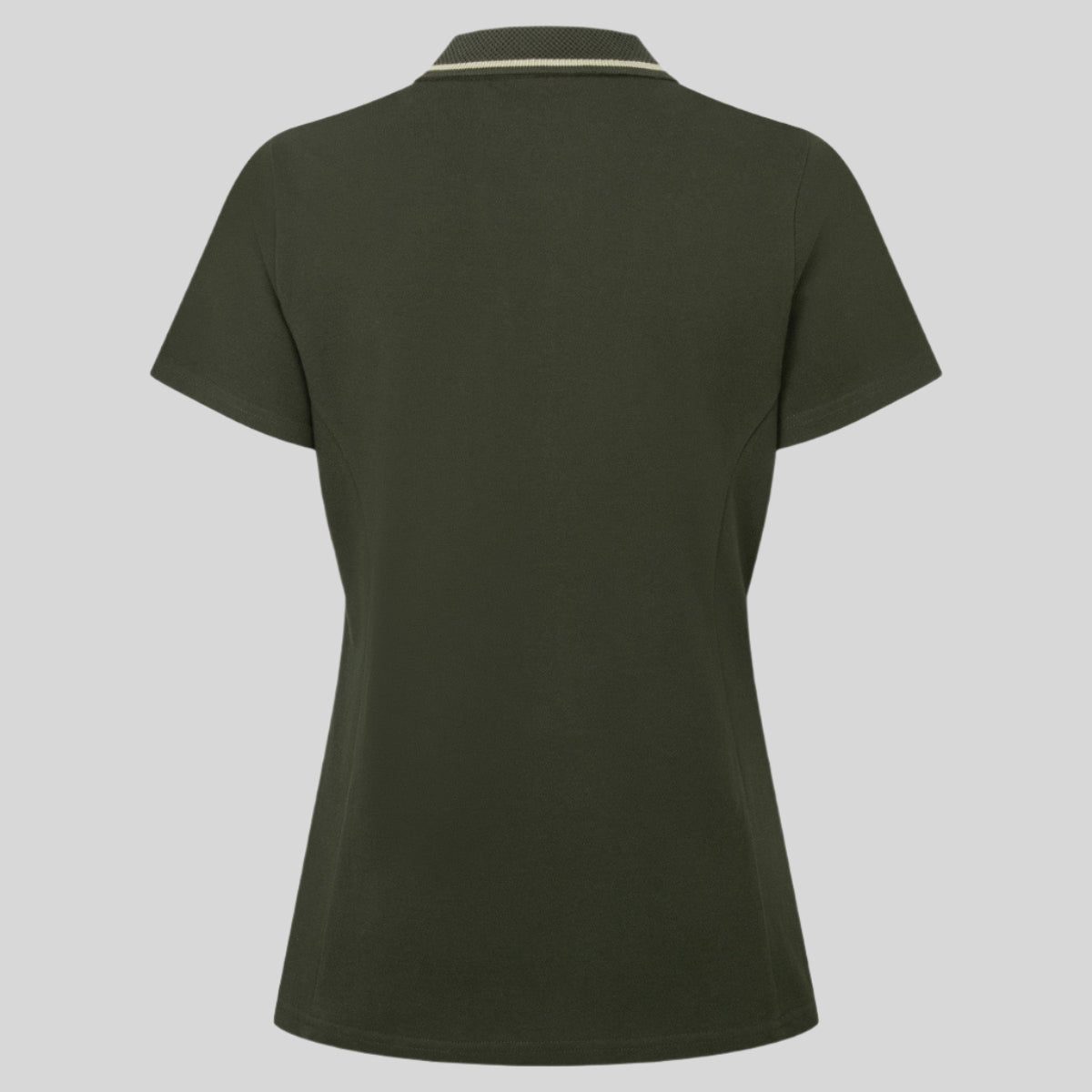 back view of green polo shirt on a white background