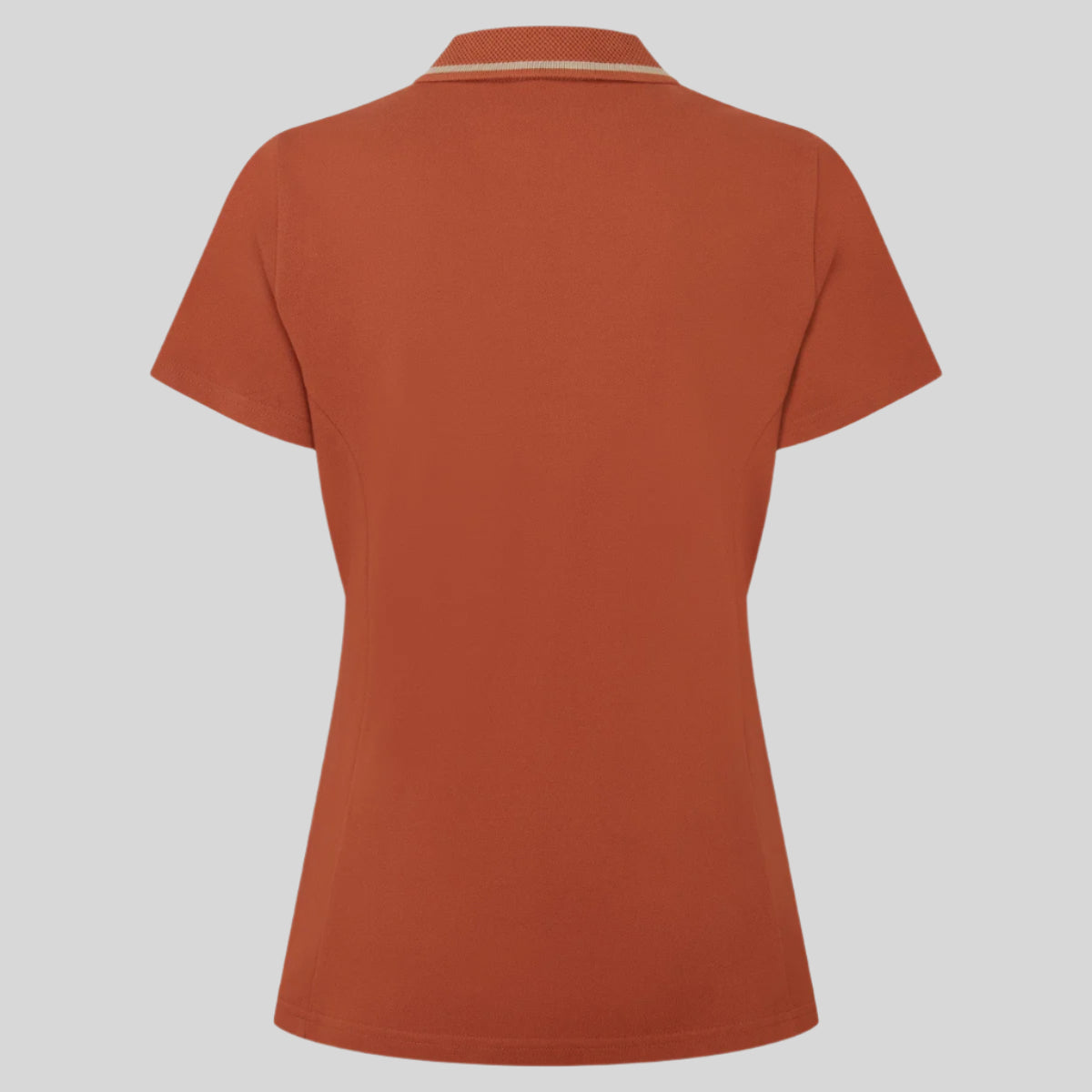 back view of Orange polo shirt on a white background