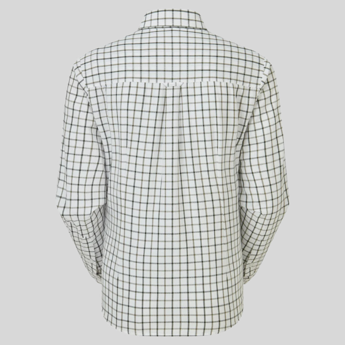 Back view of a checkered shirt on a white background