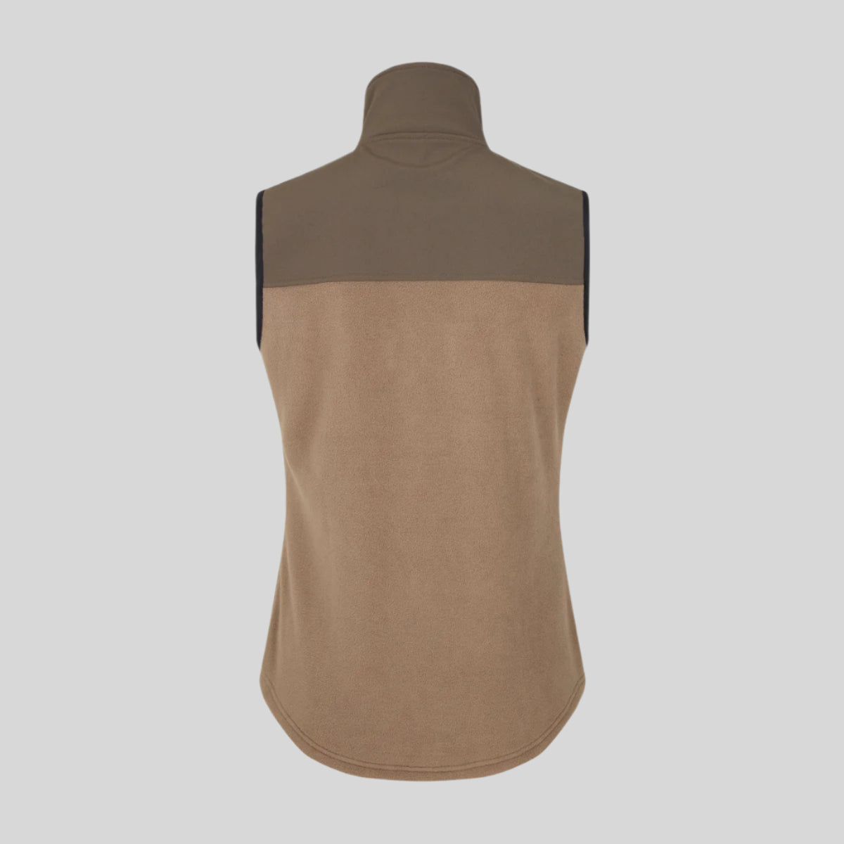 back view of brown gilet on a white background