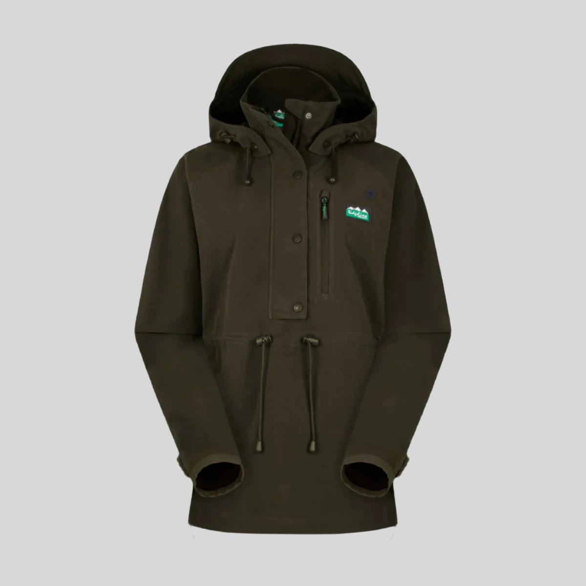 A green Monsoon II Classic Smock with a hood, featuring a front zip and multiple pockets. on a white background