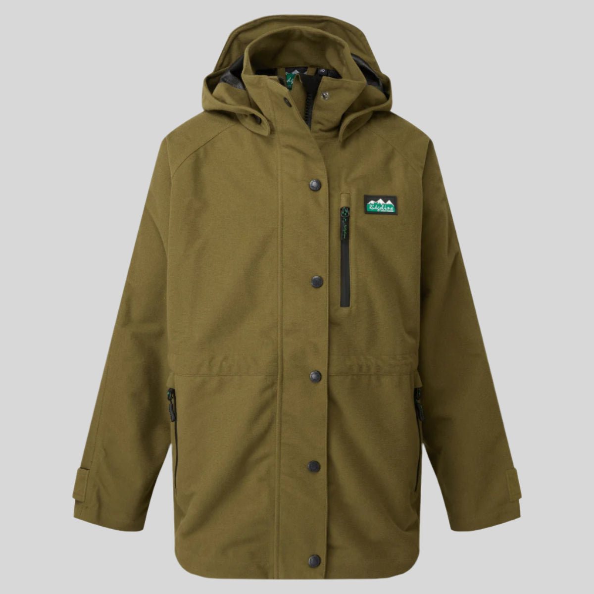 A light brown Monsoon Classic Jacket for kids with a hood, featuring a full-length front zip and multiple pockets.
